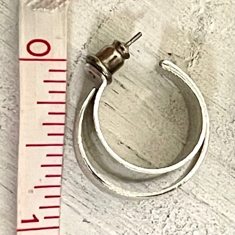 Silver tone double hoop post earrings